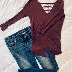American eagle jeans & strappy long sleeve